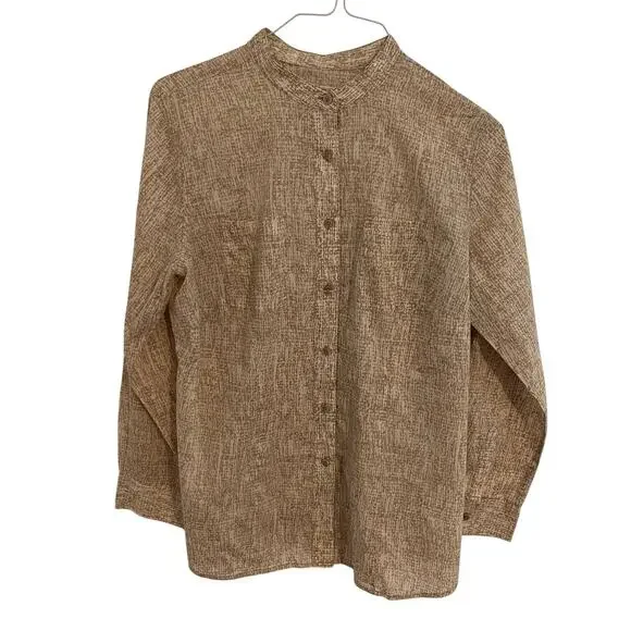 Michael Kors Blouse Womens 14W Beige Abstract Office Lightweight Career Wear - Picture 1 of 8